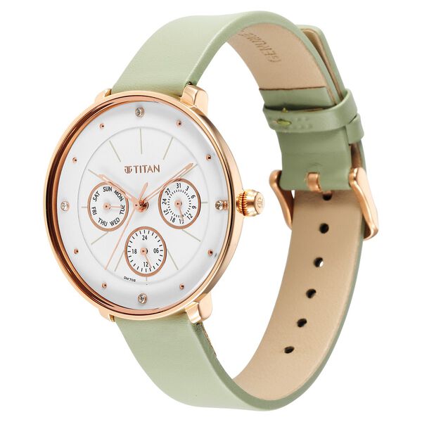 Titan Neo Quartz Multifunction White Dial Leather Strap Watch for Women - image number 2