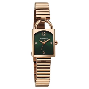 Titan Metro Quartz Analog Green Dial Stainless Steel Strap Watch For Women