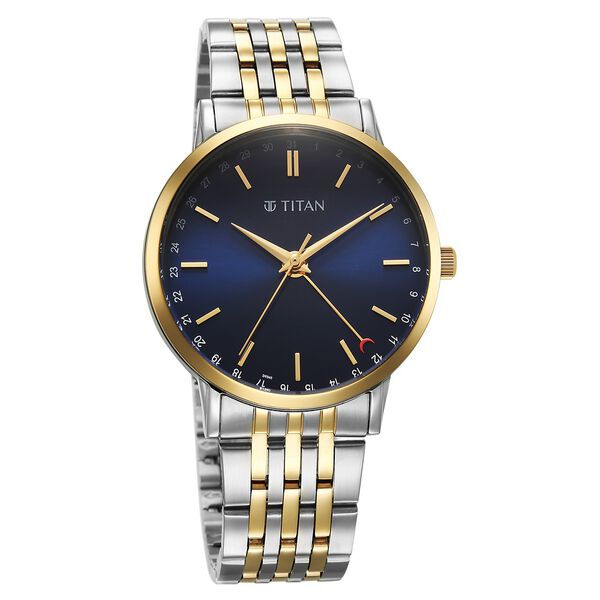 Titan Elegance Analog with Date by Hand and Blue Dial Stainless Steel Two Toned Strap Watch for Men - image number 2