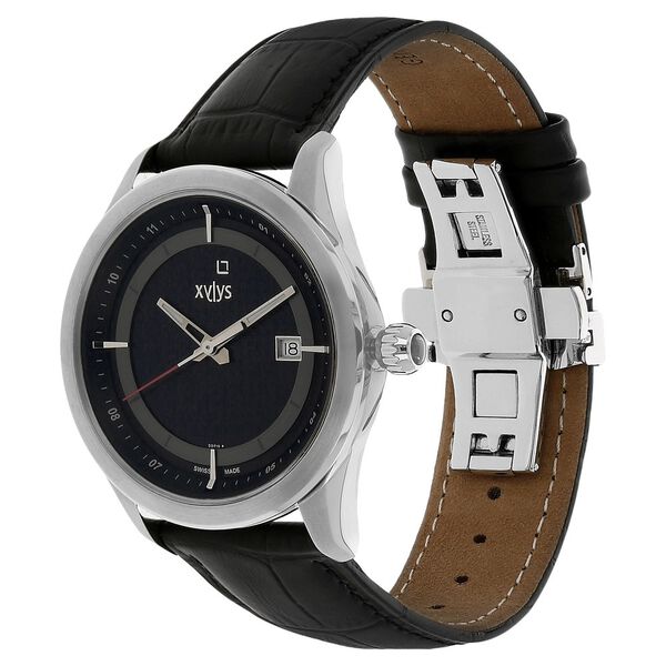 Xylys Swiss Analog with Date Black Leather Strap and Blue Dial Watch For Men - image number 1