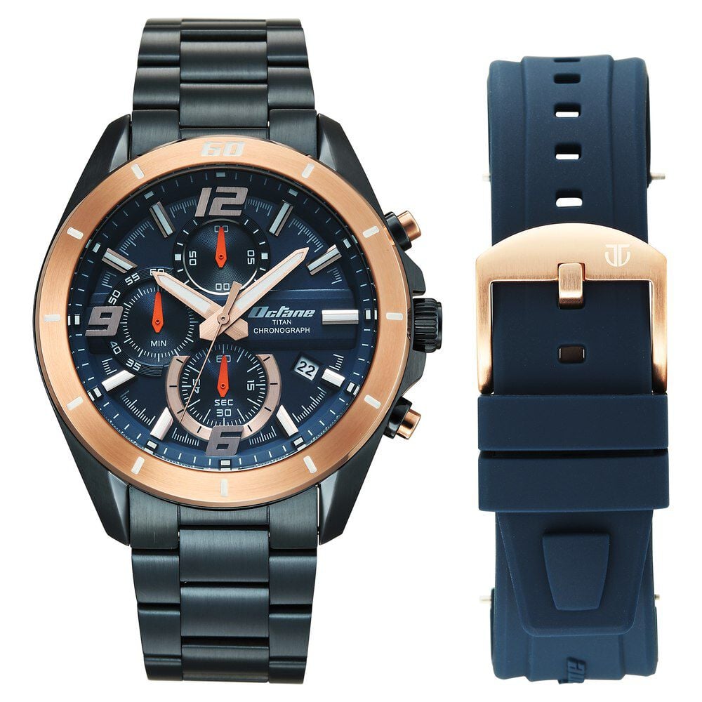 titan Octane Velocity Sporty Blue Dial Round Blue And Rose Gold Steel Watch For Men-picture-23