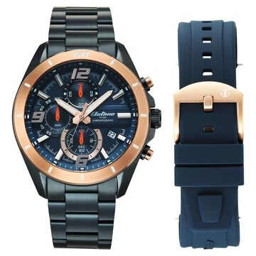 Octane Velocity Sporty Blue Dial Round Blue And Rose Gold Steel Watch For Men