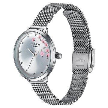 Sonata Poze Quartz Analog Silver Dial Metal Strap Watch For Women