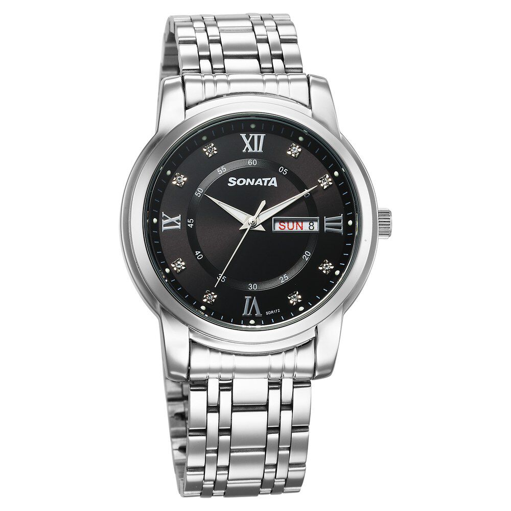 Buy Online Sonata Wedding Quartz Analog Black Dial Stainless Steel Strap Watch For Men 77157sm01 Titan