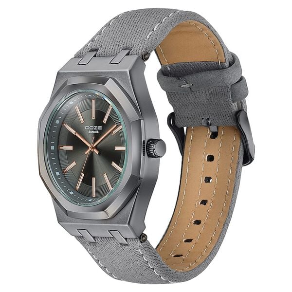 Poze Poze Quartz Analog Grey Dial Grey Denim Strap Watch For Men - image number 4