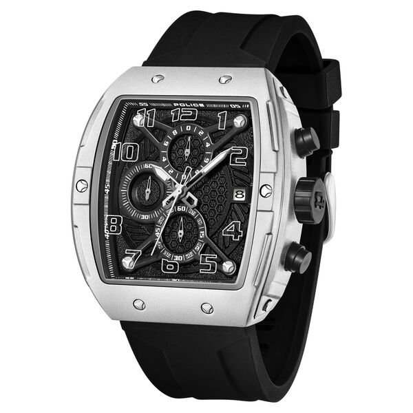 Police Chronograph Black Dial Black Color Silicone Strap Watch For Men - image number 1