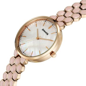 Sonata Festive Quartz Analog Pink Dial Metal & Enamel Strap Watch For Women