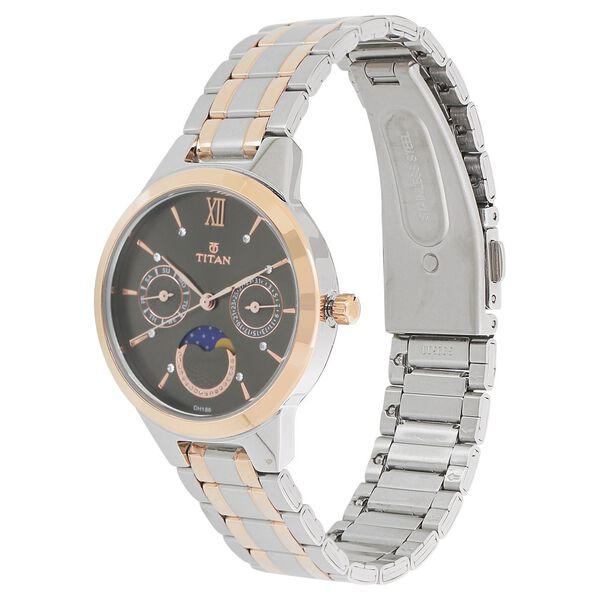 Titan Women's Elegance Moonphase Two-Tone Anthracite Dial Watch - image number 1