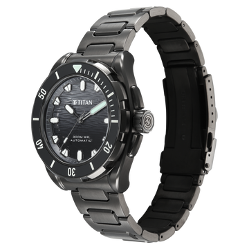 Titan Zero Hour Diver's 300m Automatic Analog with Black Dial Black Stainless Steel & Black FKM Strap Watch for Men