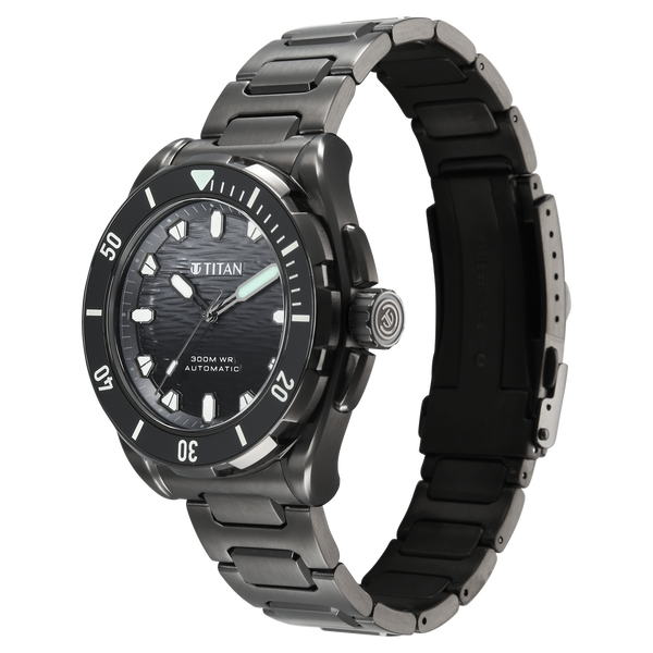 Titan Zero Hour Diver's 300m Automatic Analog with Black Dial Black Stainless Steel & Black FKM Strap Watch for Men - image number 4