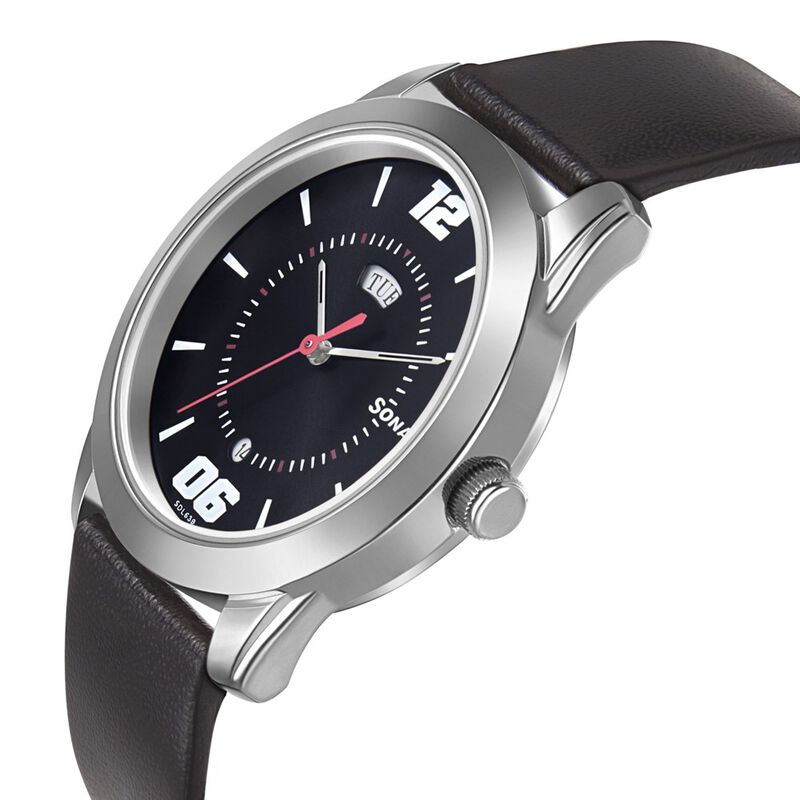 Sonata RPM Quartz Analog with Day and Date Black Dial Leather Strap Watch for Men - image number 2