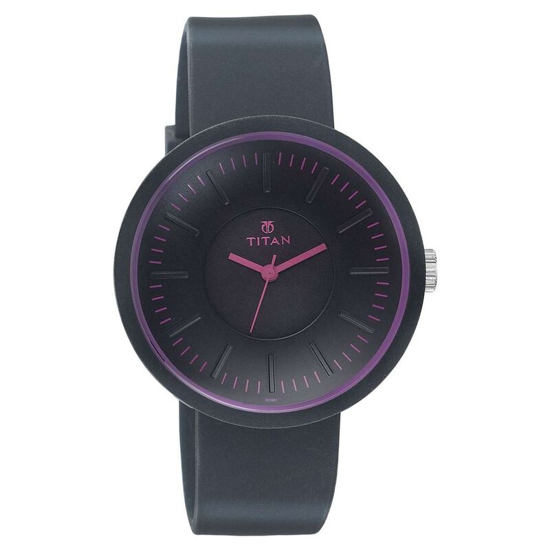 Titan Quartz Analog Black Dial Plastic Strap Watch for Women