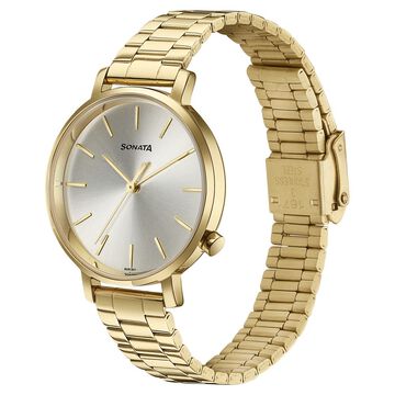 Sonata Elegent Essentials Quartz Analog Champagne Dial Stainless Steel Strap Watch For Women