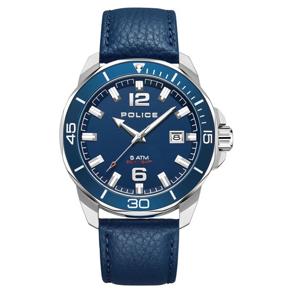 Police Quartz Analog with Date Blue Dial Leather Strap Watch for Men - image number 0