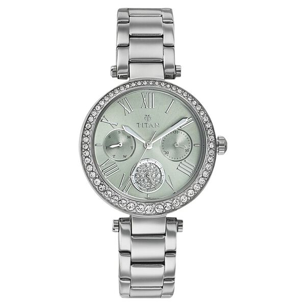Titan Quartz Multifunction Green Dial Stainless Steel Strap Watch for Women - image number 0