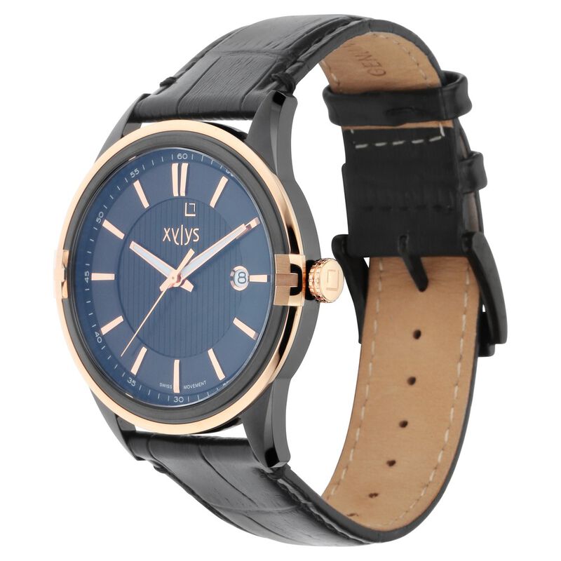 Xylys Quartz Analog with Date Black Dial Leather Strap Watch for Men - image number 2
