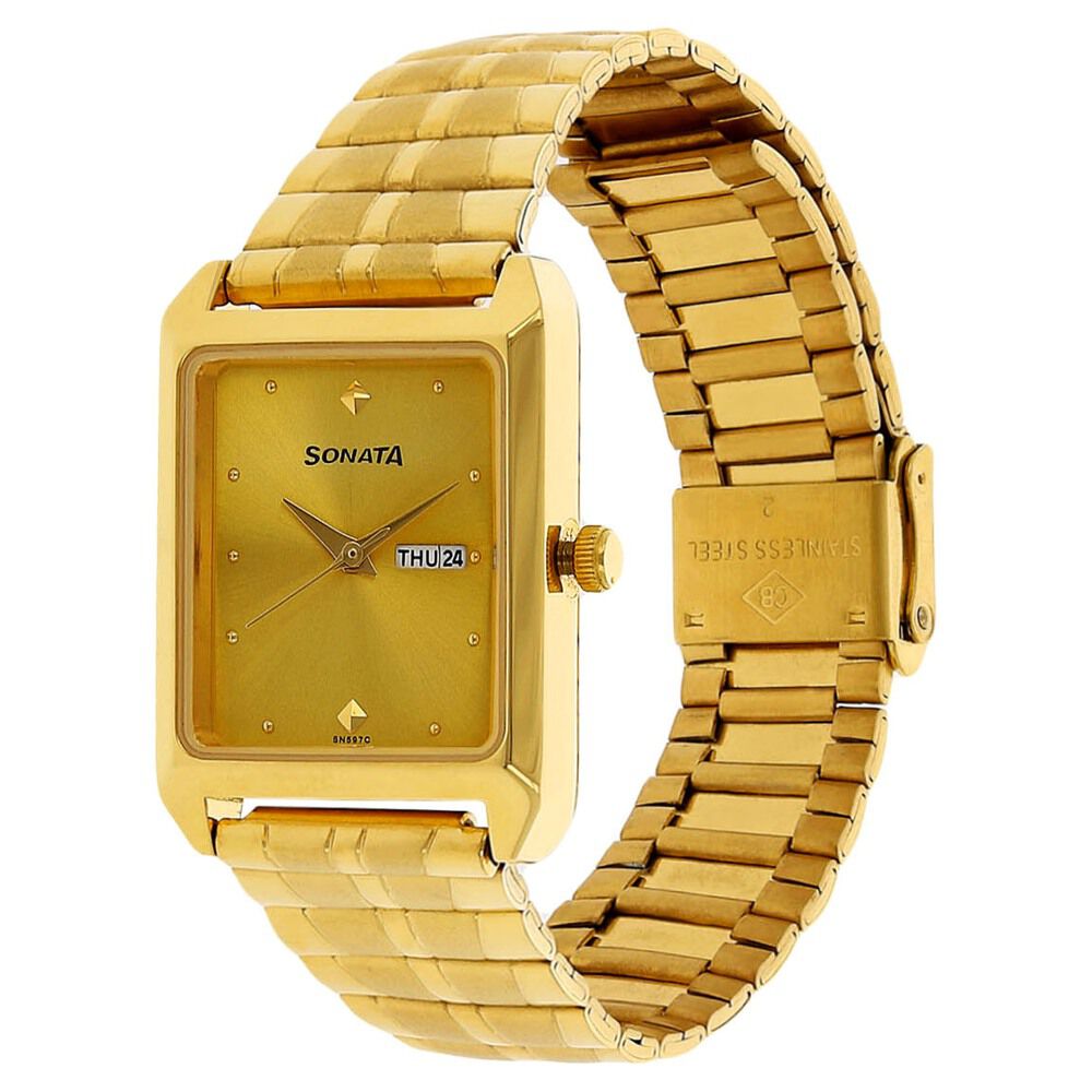 Buy Online Sonata Quartz Analog Champagne Dial Stainless Steel Strap Watch for Men ns7007ym05 Titan