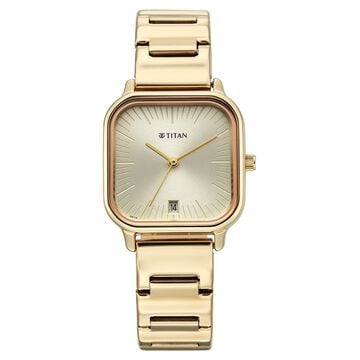 Titan Neo Quartz Analog with Date Champagne Dial Rose Gold Metal Strap Watch For Women