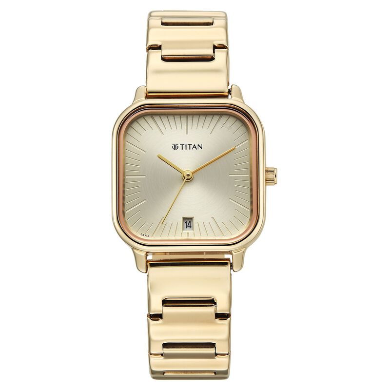 Titan Neo Quartz Analog with Date Champagne Dial Rose Gold Metal Strap Watch For Women