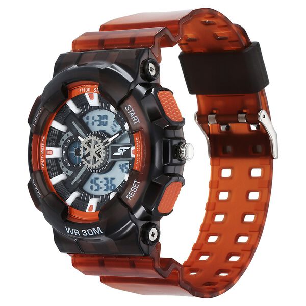 Sonata SF Spectra Quartz Digital Black Dial Translucent Orange PU Strap Watch For Men - image number 1