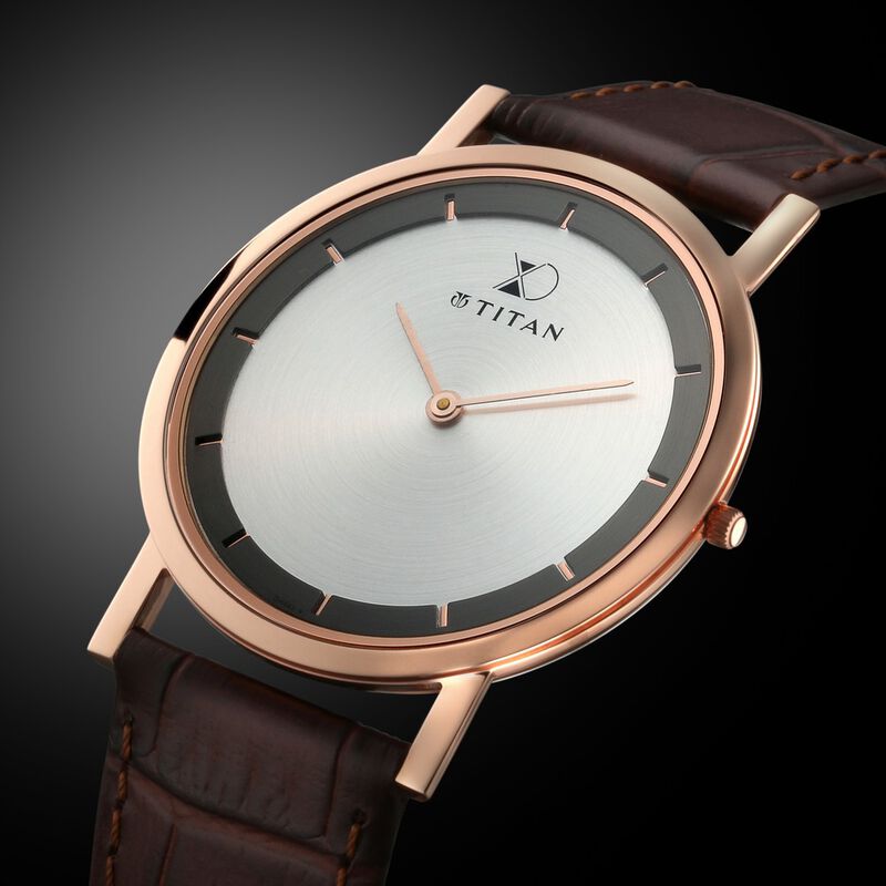 Titan Edge Xerxes Desai Quartz Analog Silver Dial Brown Leather Strap Watch For Unisex