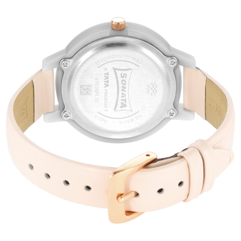 Sonata Pop Silver Dial Women Watch With Leather Strap - image number 3