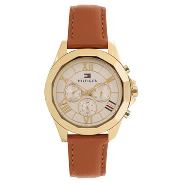 Tommy Hilfiger Quartz Multifunction Silver Dial Leather Strap Watch for Women