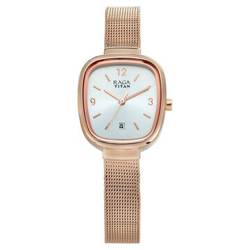 Titan Quartz Analog with Date Silver Dial Stainless Steel Strap Watch for Women