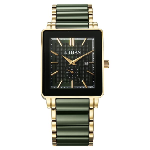 Titan Regalia Shaped Ceramic Quartz Analog with Date Green Dial Steel & Ceramic Strap Watch For Men - image number 0
