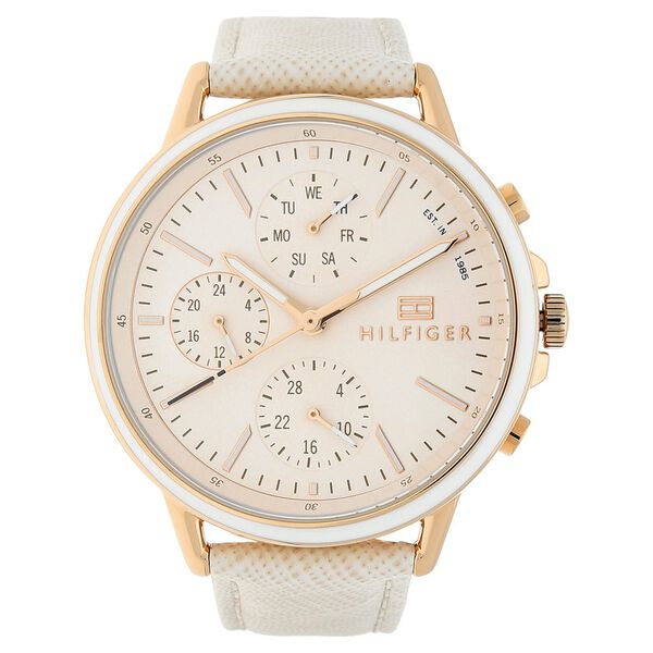 Tommy Hilfiger Quartz Analog with Day and Date Pink Dial Leather Strap Watch for Women - image number 0
