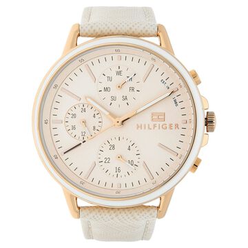 Tommy Hilfiger Quartz Analog with Day and Date Pink Dial Leather Strap Watch for Women