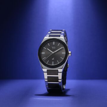 Fastrack Vyb Nimbus Quartz Analog Black Dial Two Toned Color Metal Strap Watch For Guys