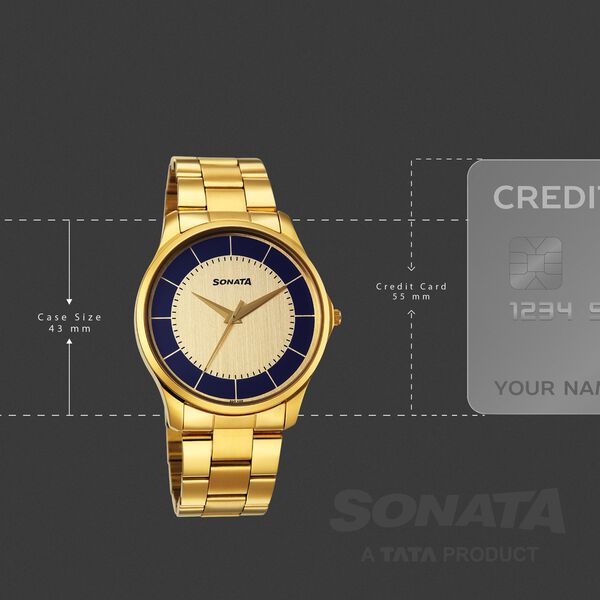 Sonata Traditional Essentials Quartz Analog Multicoloured Dial Golden Metal Strap Watch For Men - image number 3