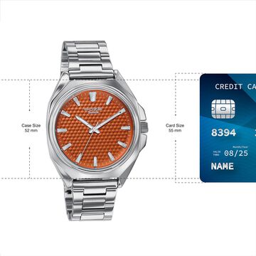 Poze By Sonata Quartz Analog Orange Dial Silver Metal Strap Watch For Men