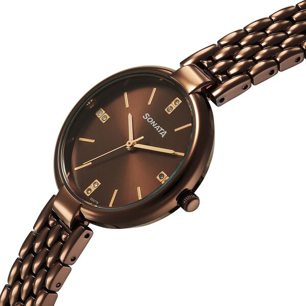 Sonata Festive Quartz Analog Brown Dial Metal Strap Watch For Women - image number 2