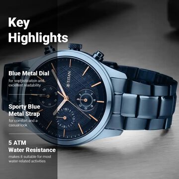 Titan Neo Splash Quartz Analog with Date Blue Dial Blue Stainless Steel Strap Watch For Men
