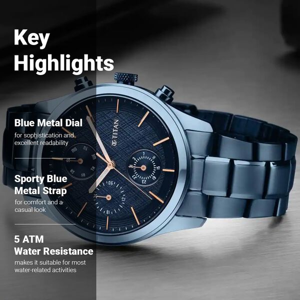 Titan Neo Splash Quartz Analog with Date Blue Dial Blue Stainless Steel Strap Watch For Men - image number 2