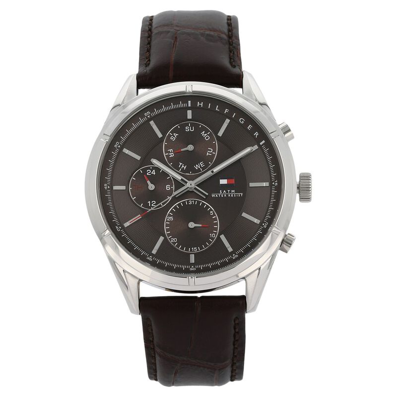 Tommy Hilfiger Quartz Analog with Day and Date Brown Dial Leather Strap Watch for Men