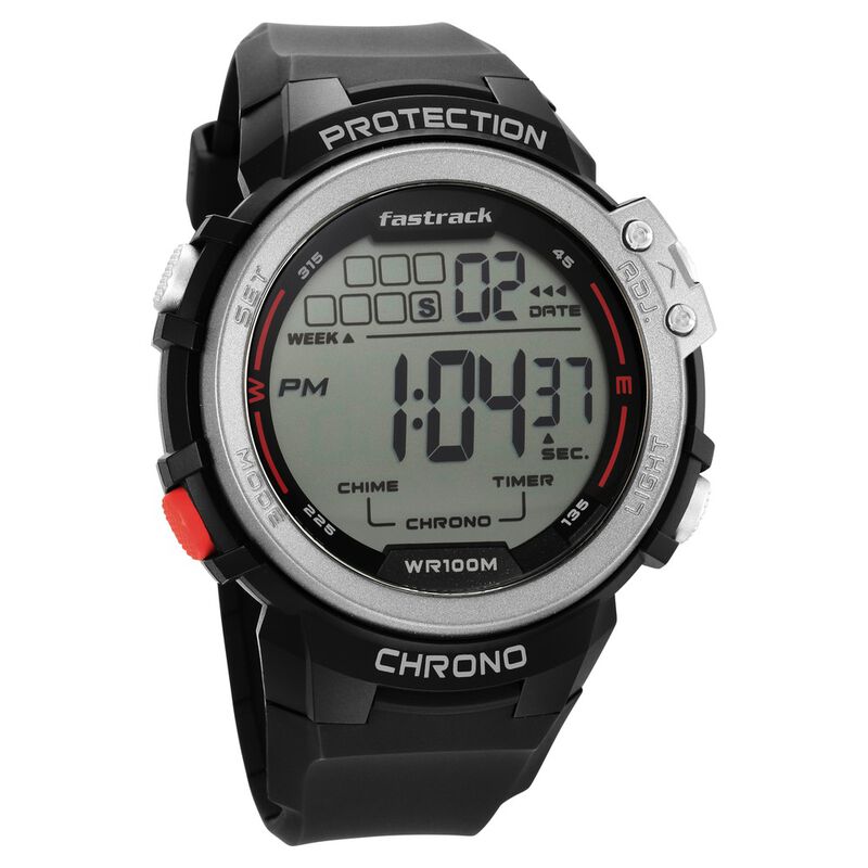 Fastrack Digital Dial Black Silicone Strap Watch For Guys