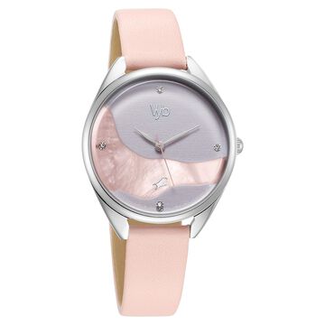 Fastrack Vyb Spotlight Quartz Analog Two Toned Dial Pink Leather Strap Watch For Women