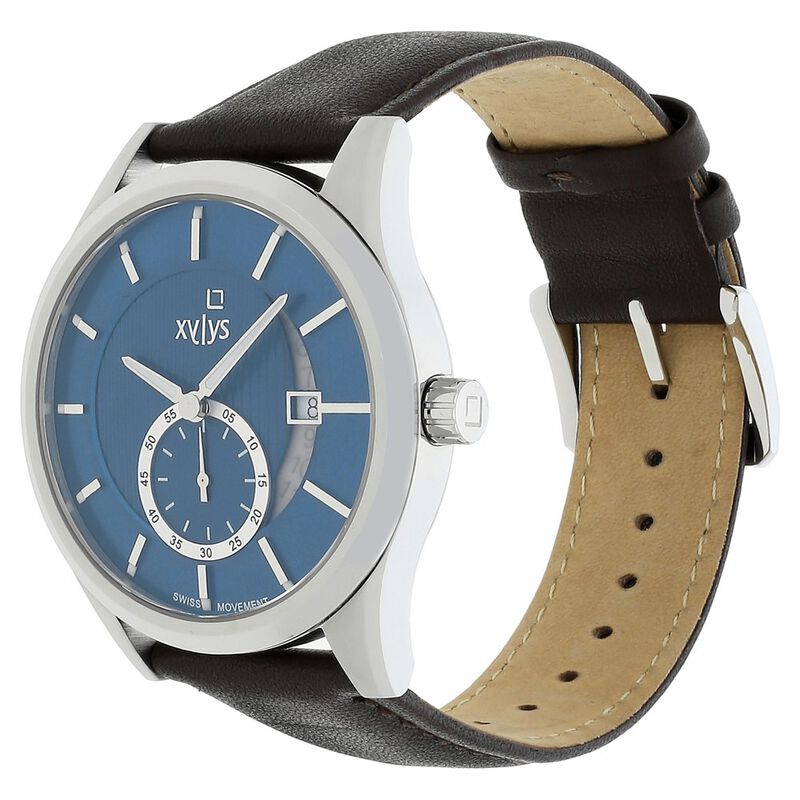 Xylys Quartz Analog with Date Blue Dial Leather Strap Watch for Men - image number 2