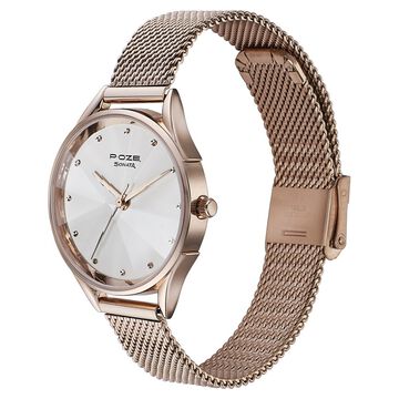 Sonata Poze Quartz Analog White Dial Rose Gold Color Stainless Steel Strap Watch For Women