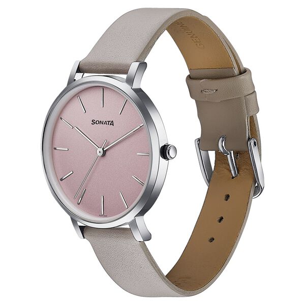 Sonata Pastel Play Quartz Analog Pink Dial Leather Strap Watch For Women - image number 3