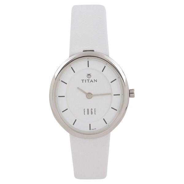 Titan Edge White Dial Women Watch With Leather Strap