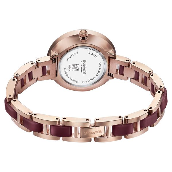 Sonata Wedding Edit Quartz Analog Maroon Dial Stainless Steel With Acetate Strap Watch For Women - image number 5