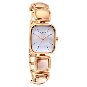 Titan Raga Moments of Joy Mother of Pearl Dial Analog Rose Gold Metal Strap watch for Women