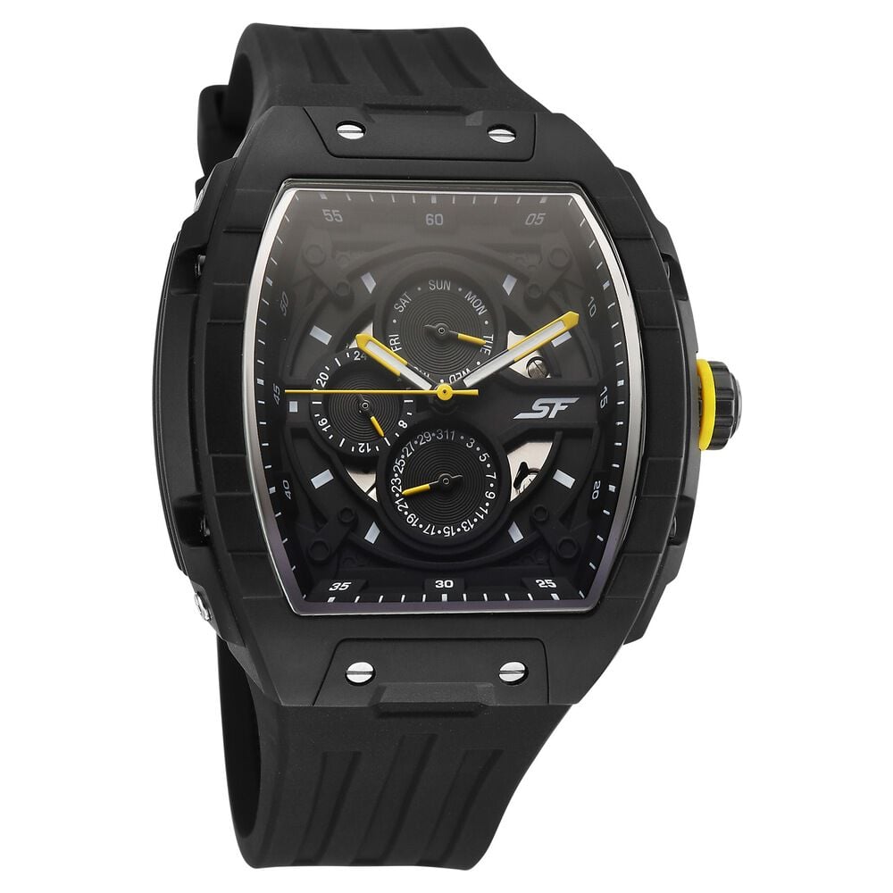 SF Maiden Voyage Sport Watch - Black Dial & Strap - Tonneau Shaped Case with Multifunction movement-image-18