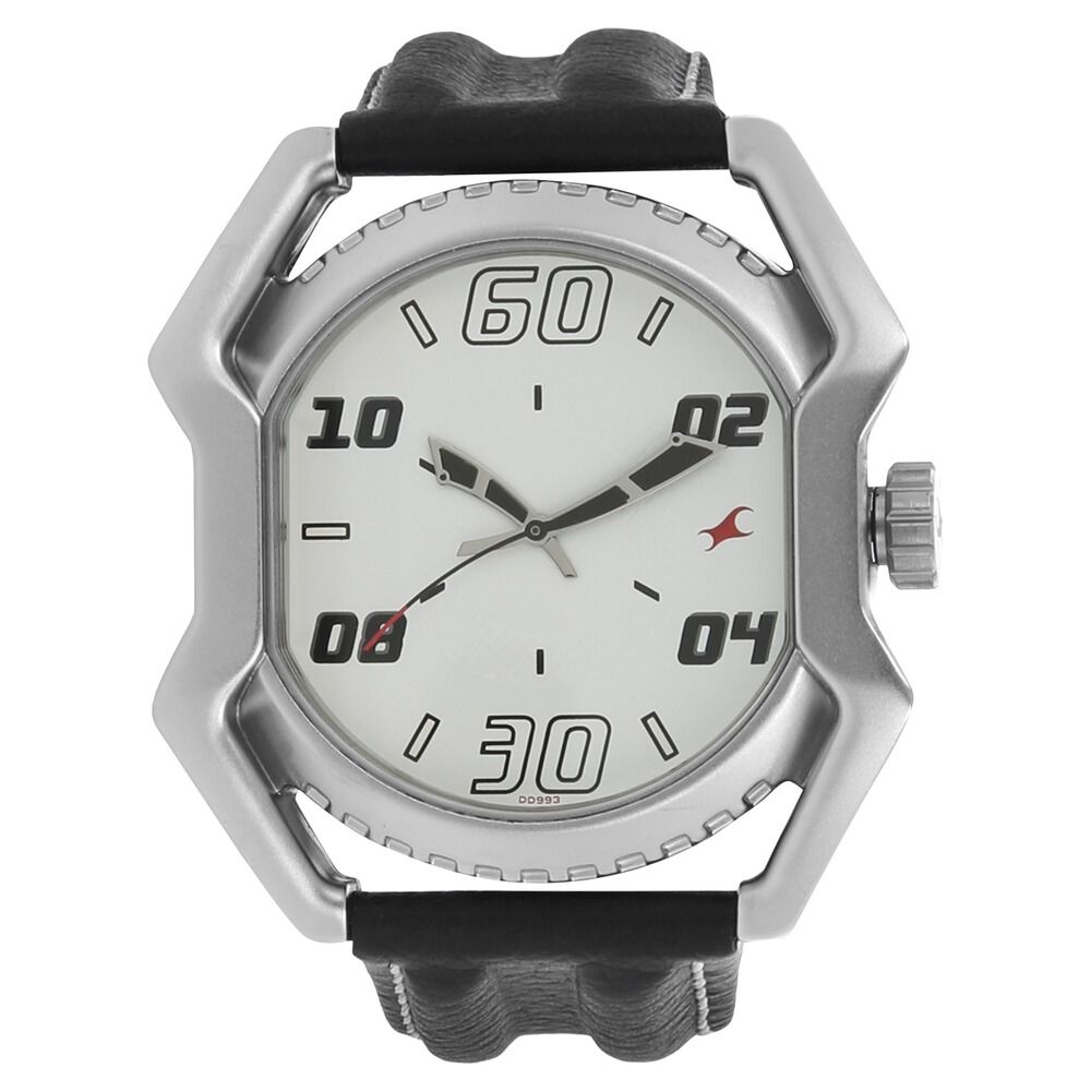 Buy Online Fastrack Quartz Analog White Dial Leather Strap Watch