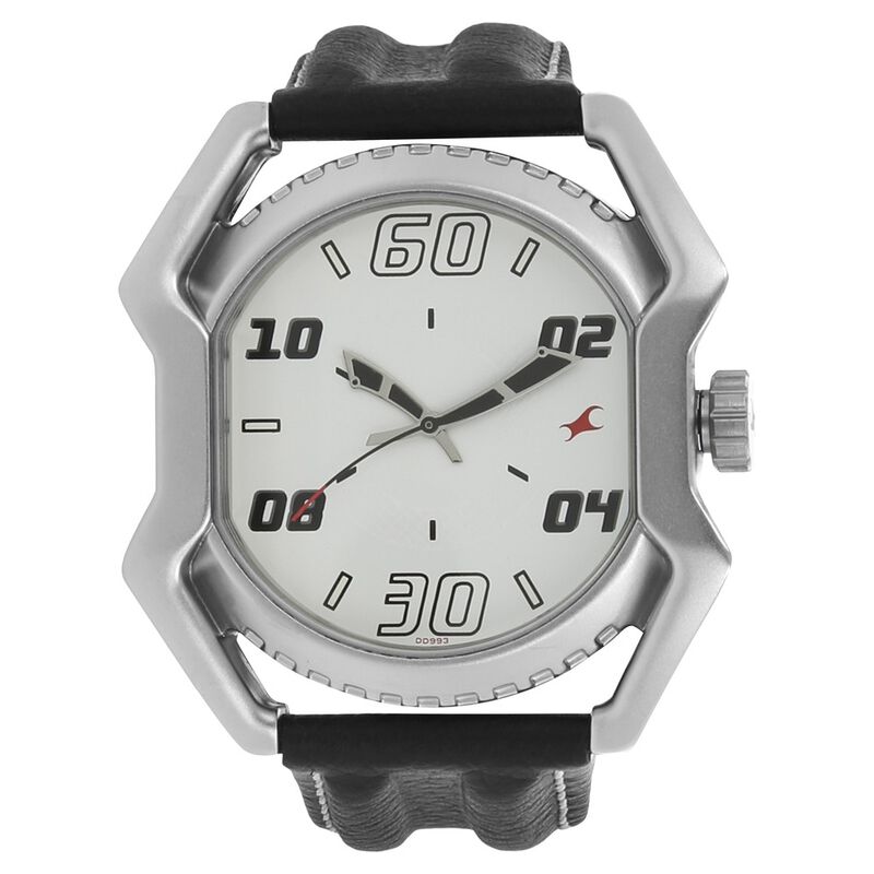 Fastrack Quartz Analog White Dial Leather Strap Watch for Guys