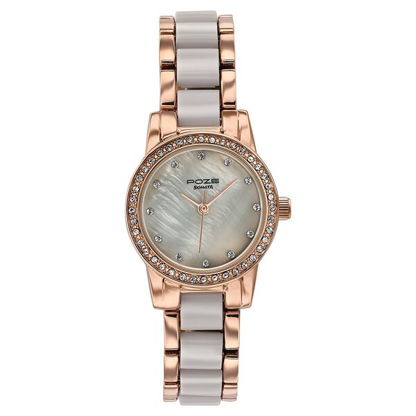 Buy Online Sonata Poze Quartz Analog Beige Dial Two Toned Metal